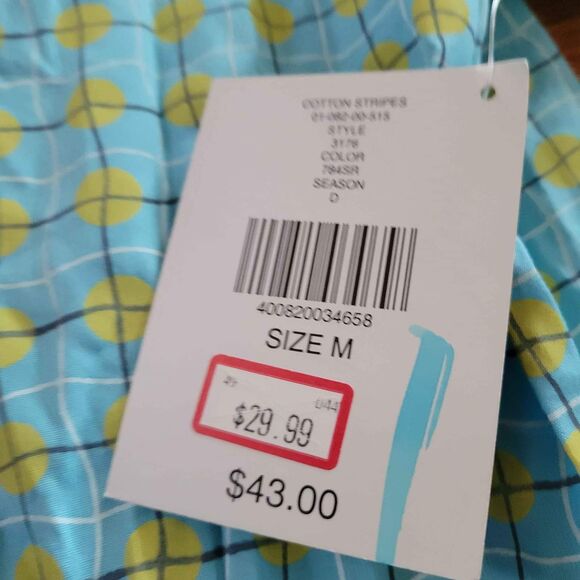 NWT Men's Medium Brandini Long Sleeve Turquoise Yellow Dress Button Down Shirt - Picture 4 of 5